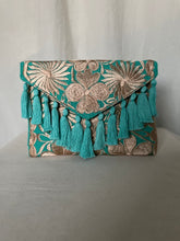 Load image into Gallery viewer, Embroidered Clutch - Turquoise/Gold
